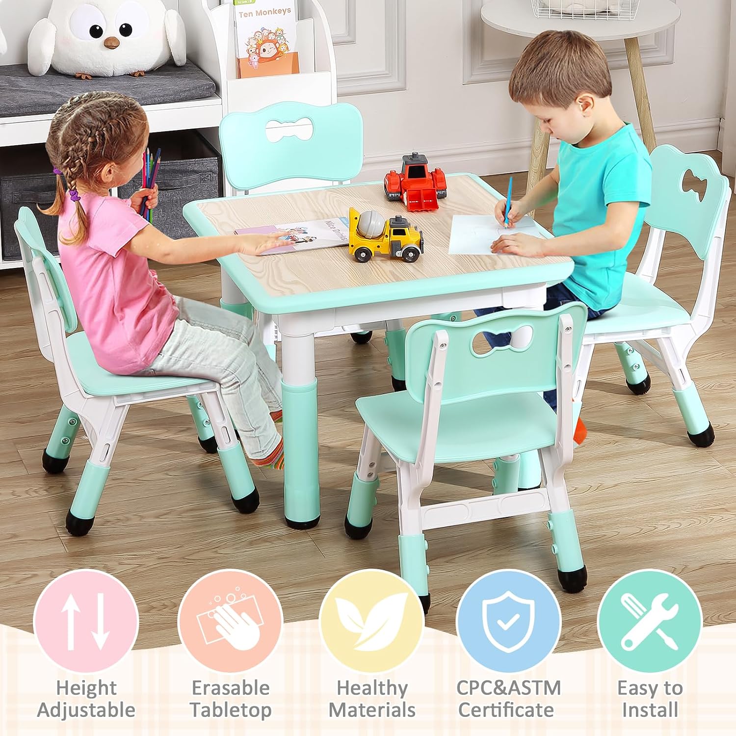 TackView 23인치 어린이 테이블 및 의자 4개  - Art Craft Toddler 리뷰 및 가격