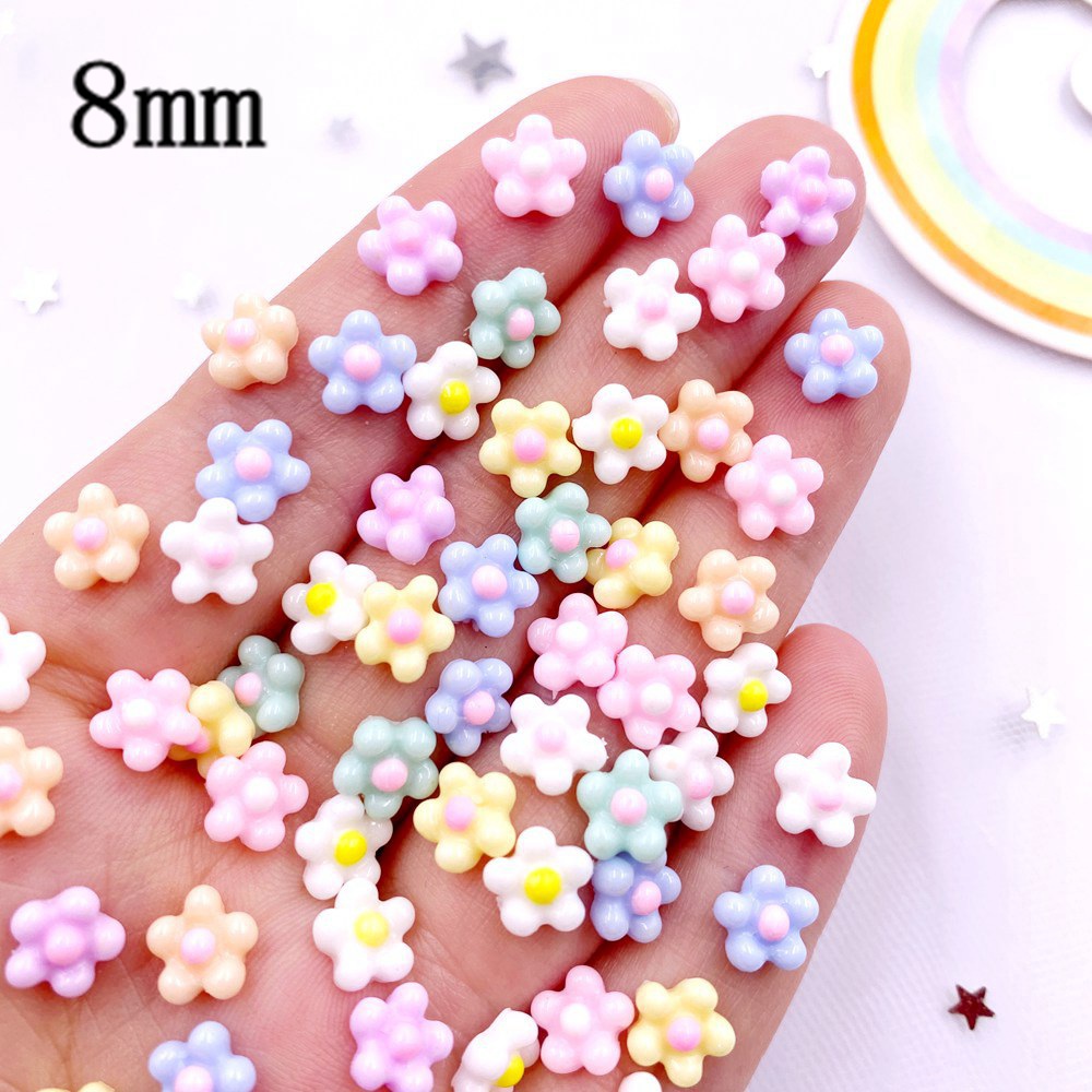 100개 8mm 레진 3D 컬러풀 귀여운 미니 꽃 보석 - Art Craft New Year 리뷰 및 가격